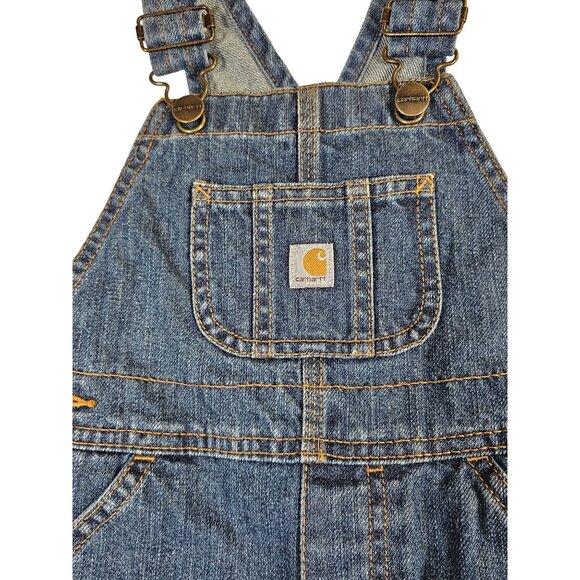Carhartt Kids Denim Overalls 4T Adjustable Straps & Pocket Details Blue - Picture 2 of 6